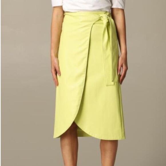 NWT Armani Exchange Neon Green Soft Eco Wrap Knee Length Skirt 6 - Picture 1 of 9